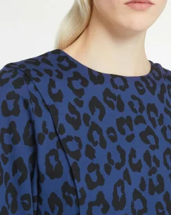 Robe court en Coton bio Clara imprimé léopard bleu/noir