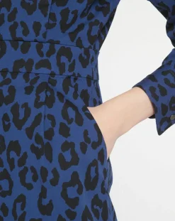 Robe court en Coton bio Clara imprimé léopard bleu/noir