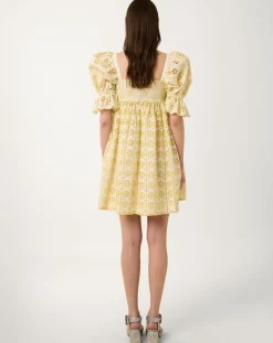 Robe courte Broderie blanc/jaune