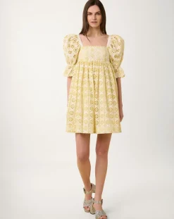 Robe courte Broderie blanc/jaune