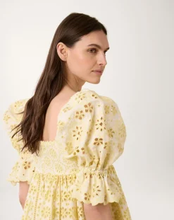 Robe courte Broderie blanc/jaune