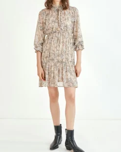 Robe courte Cali lurex imprimée beige