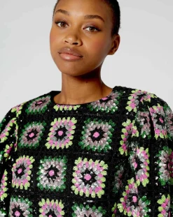 Robe courte Crochet Paillette noire