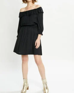 Robe courte fluide imprimée bleu nuit/noir