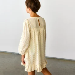 Robe courte Pénélope motif vichy à volant jaune