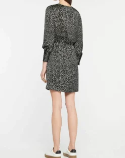 Robe courte portefeuille Carlotta imprimé fantaisie noir/écru