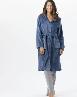 Robe de chambre en peluche flanelle Essentiel prusse