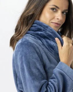 Robe de chambre en peluche flanelle Essentiel prusse