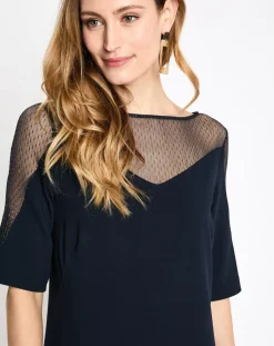 Robe de céremonie v lurex bi matière bleu marine