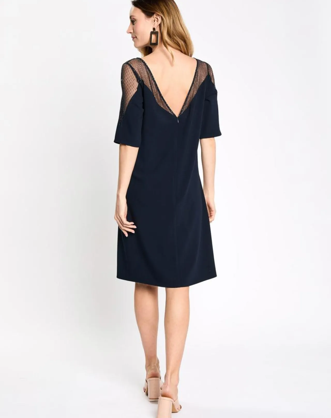 Robe de céremonie v lurex bi matière bleu marine