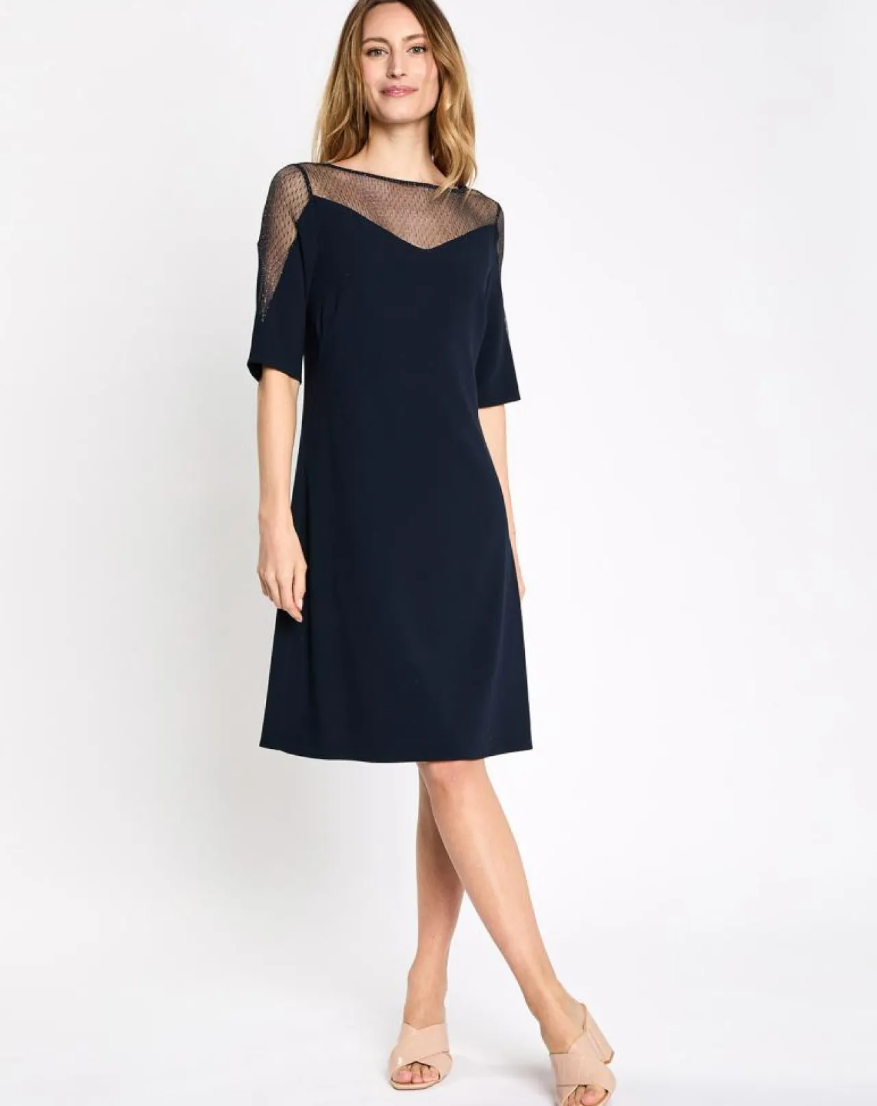 Robe de céremonie v lurex bi matière bleu marine