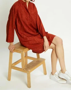 Robe Dina imprimée palmiers paprika