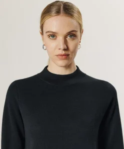 Robe droite Johanna en laine col montant noir