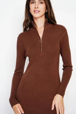 Robe en Cachemire mélangé col montant café