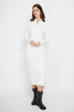 Robe en Cachemire mélangé col montant naturelle