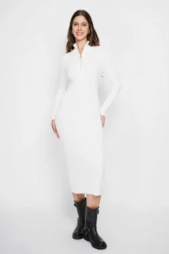 Robe en Cachemire mélangé col montant naturelle