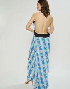 Robe en Crepon Wrap imprimée bleue