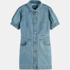 Robe en Jean courte en Toile de coton mélangé bleue