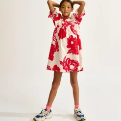 Robe en Popeline Posa à fleurs rouge