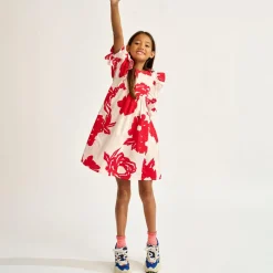 Robe en Popeline Posa à fleurs rouge