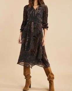 Robe en Soie mélangée Opium motifs velours prune