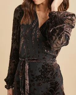 Robe en Soie mélangée Opium motifs velours prune