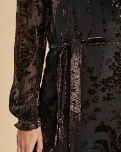 Robe en Soie mélangée Opium motifs velours prune