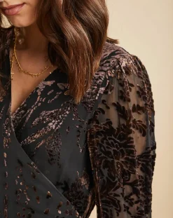 Robe en Soie mélangée Opium motifs velours prune