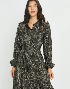 Robe en Soie mélangée Sasha imprimée jaipur noire