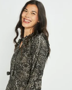 Robe en Soie mélangée Sasha imprimée jaipur noire