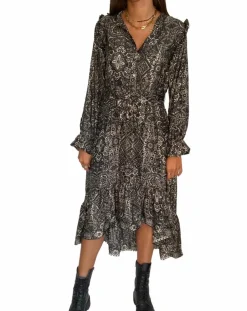 Robe en Soie mélangée Sasha imprimée jaipur noire