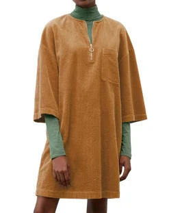 Robe en Velours côtelé zip poche marron