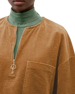 Robe en Velours côtelé zip poche marron