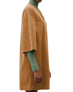 Robe en Velours côtelé zip poche marron