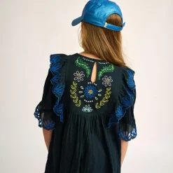 Robe en Voile de Coton brodé Honest marine