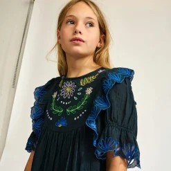 Robe en Voile de Coton brodé Honest marine