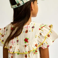 Robe en Voile de Coton Hippie imprimée blanc/multicolore