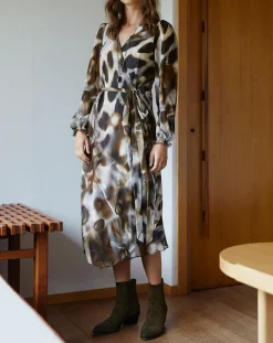 Robe en voile Moon imprimée fumée marron