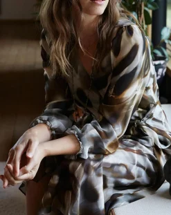 Robe en voile Moon imprimée fumée marron