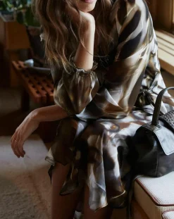 Robe en voile Moon imprimée fumée marron