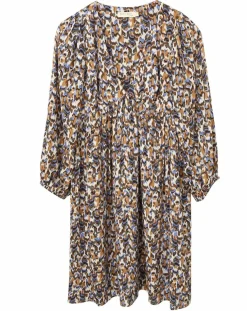 Robe Esmée satinée imprimée beige/bleu