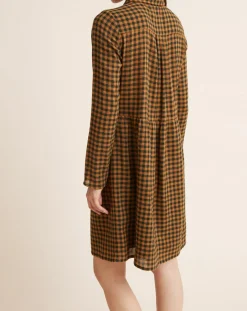 Robe Etamine Laine mélangée à carreaux vert moyen/camel