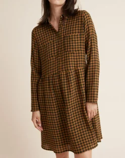 Robe Etamine Laine mélangée à carreaux vert moyen/camel