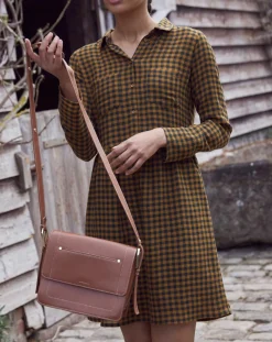 Robe Etamine Laine mélangée à carreaux vert moyen/camel