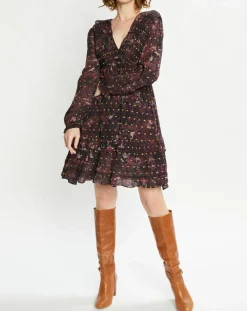 Robe Evasée Lurex col V noir/rose