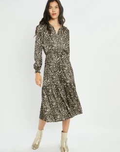 Robe fluide Store imprimée wild beige/noir