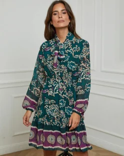 Robe imprimée mi-longue Charlie verte