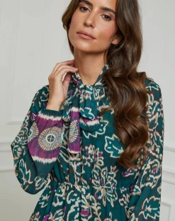 Robe imprimée mi-longue Charlie verte