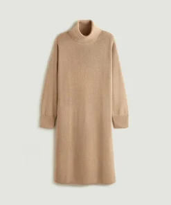 Robe Iris, droite, col roulé marron moka