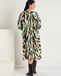 Robe Léa satinée imprimée vert/multicolore